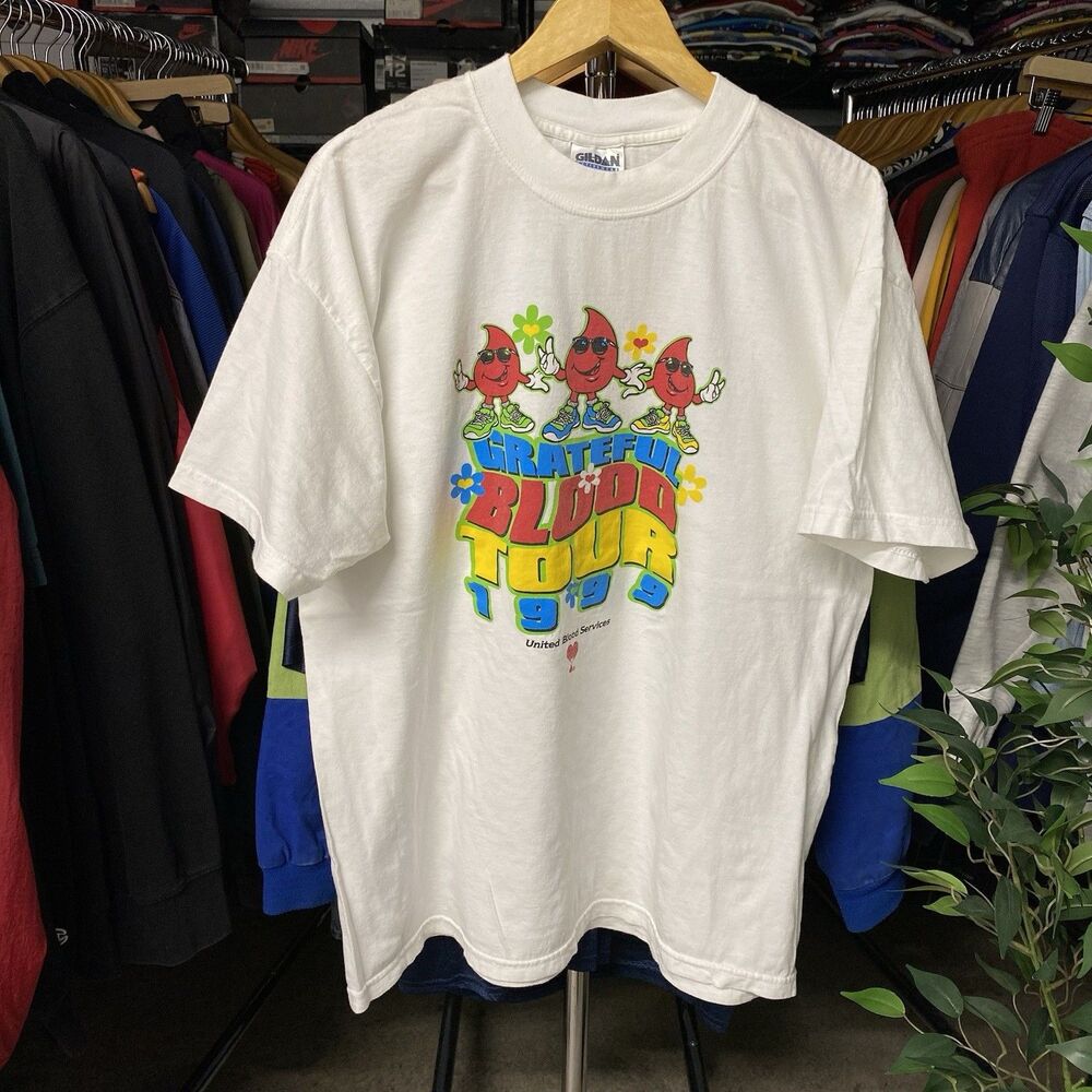 Vintage 1999 Grateful Dead Blood Tour Parody Band T-Shirt White Men's XL